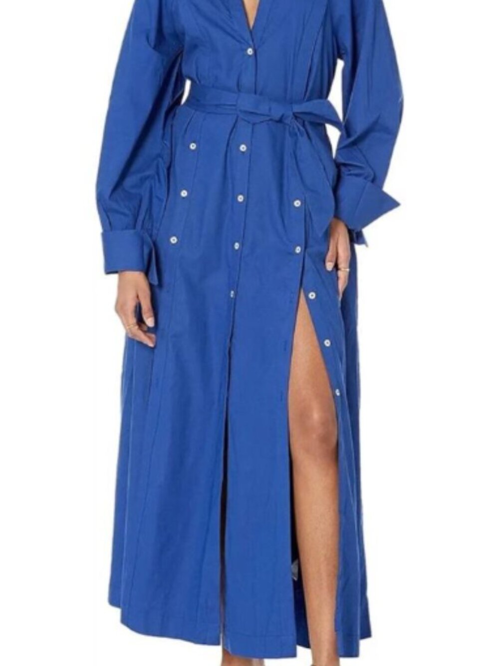 Free People Charlie maxi Dress In Blue Long Sleeves Button Down V-Neck (S)